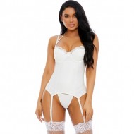 Laced In Matte Bustier de Cuero con Ligueros - Blanco