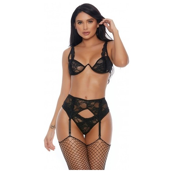Laced With Lust Conjunto con Liguero Negro