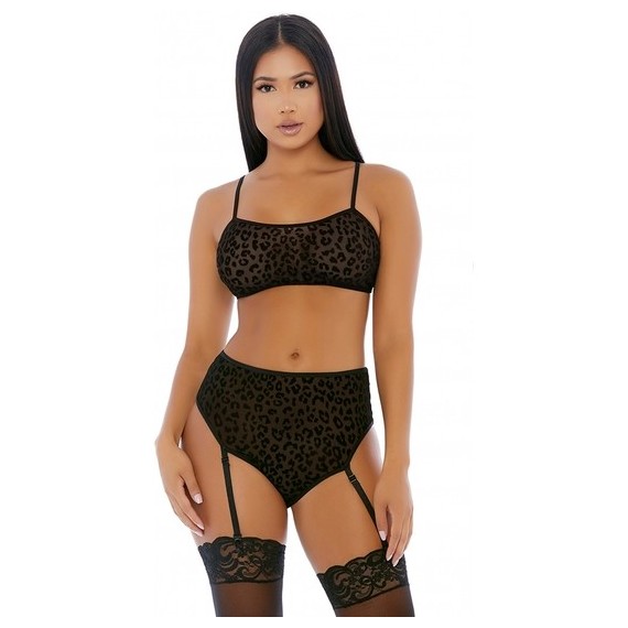 Lustful Leopard Cami Lingerie Set Negro
