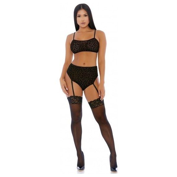 Lustful Leopard Cami Lingerie Set Negro
