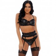 More Than Lace Conjunto Lencería de Piel - Negro