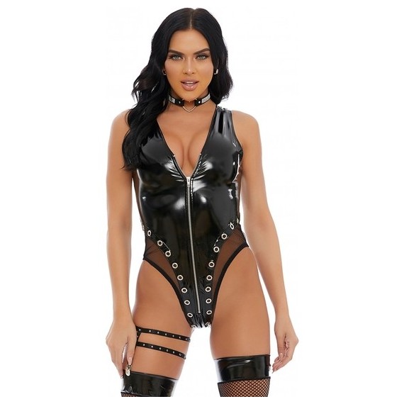 Slick Seduction Plunging Vinyl Body Negro