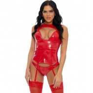 Slicked Up Vinyl Conjunto de Lencería - Rojo