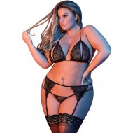 Conjunto de Encaje con Liguero - Negro