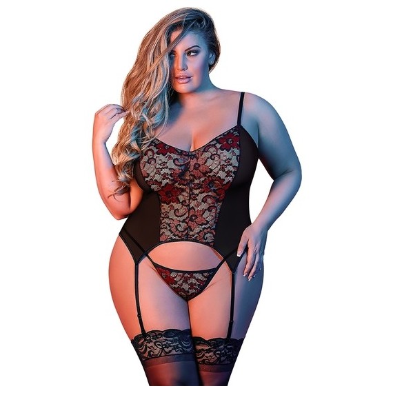 Merry Widow & G- Body con Correa de Liga - Negro