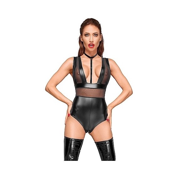 Body Velvet Efecto Mojado con Transparencias - Negro