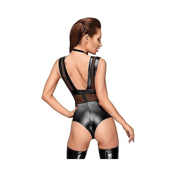 Body Velvet Efecto Mojado con Transparencias - Negro