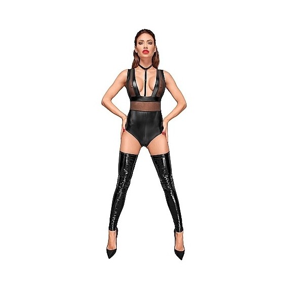 Body Velvet Efecto Mojado con Transparencias - Negro
