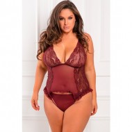 Grand Finale 2pc Ruffle Teddy - Conjunto Granate