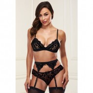 3pc Lace Garter Set Black - Encaje con Liguero