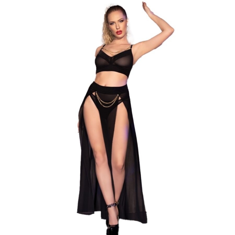 Conjunto de Top, Falda y Tanga Negro CR 4672
