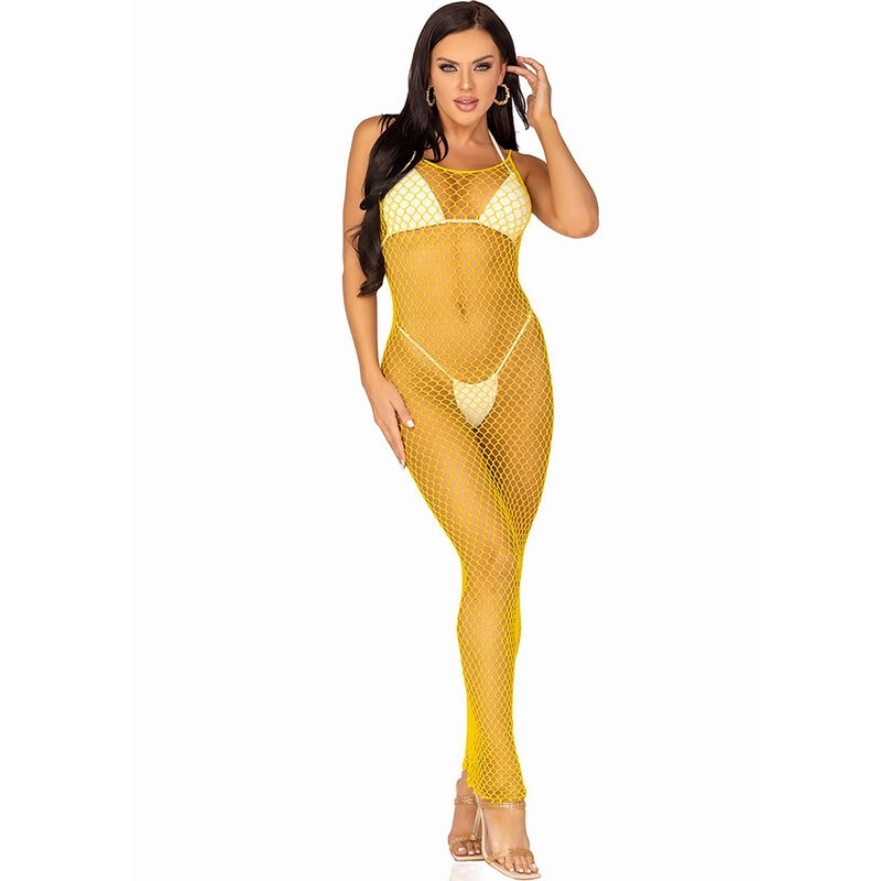 Vestido de Rejilla Largo Amarillo