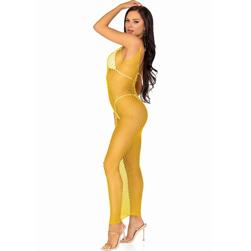 Vestido de Rejilla Largo Amarillo