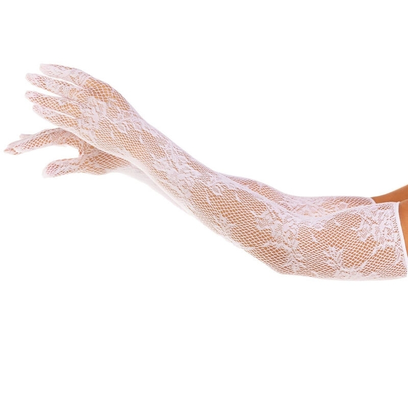 Guantes de Rejilla Florales Blanco