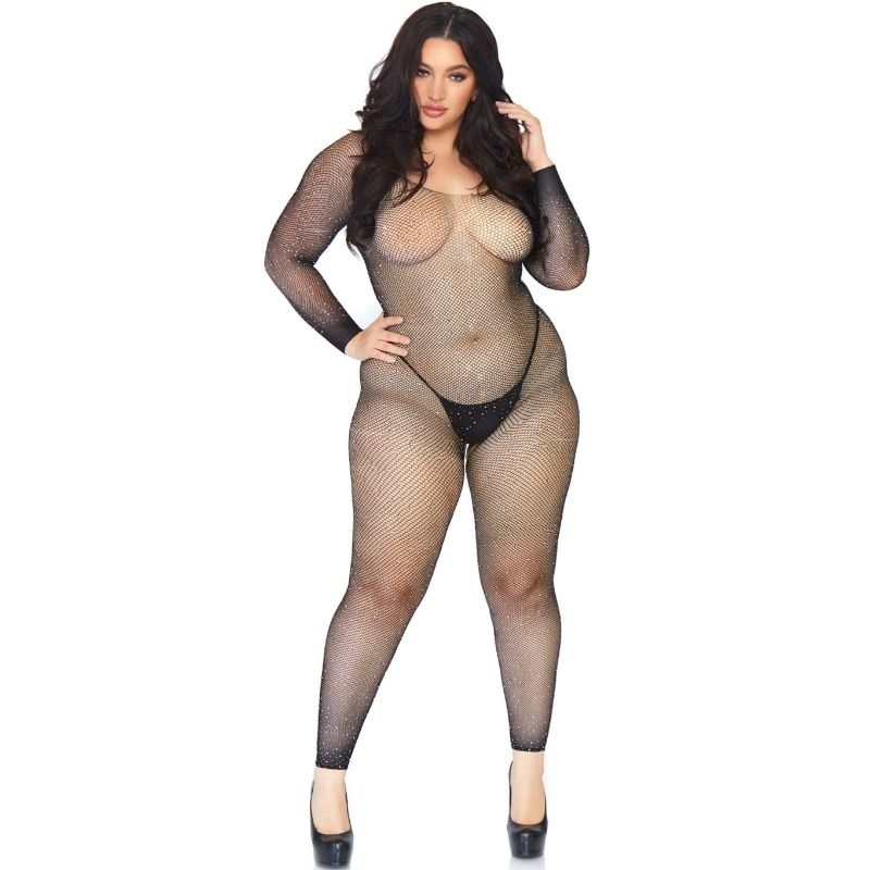 Bodystocking de Rejilla sin Costuras con Cristales