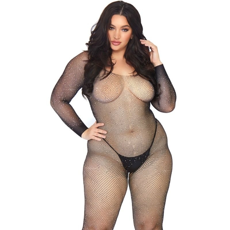 Bodystocking de Rejilla sin Costuras con Cristales
