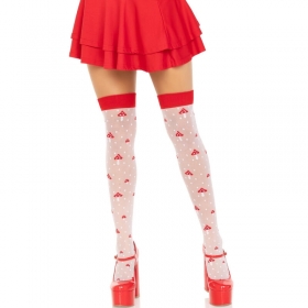 Medias Altas con Estampado de Setas Rojo y Blanco