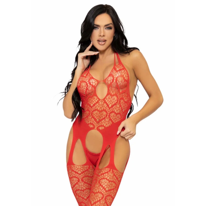 Bodystocking de Red con Liguero Rojo