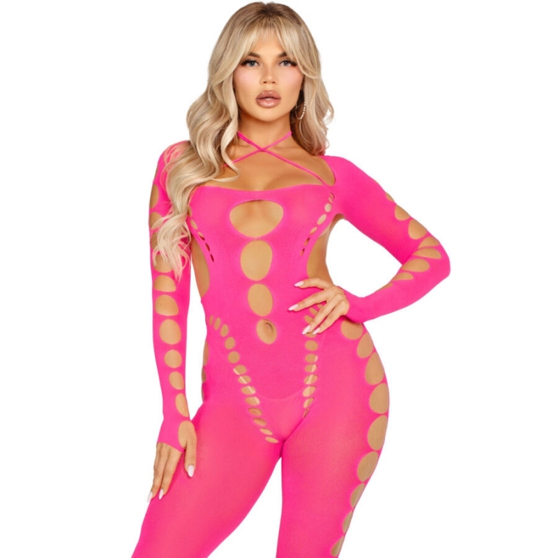 Bodystocking con Espalda Abierta Rosa