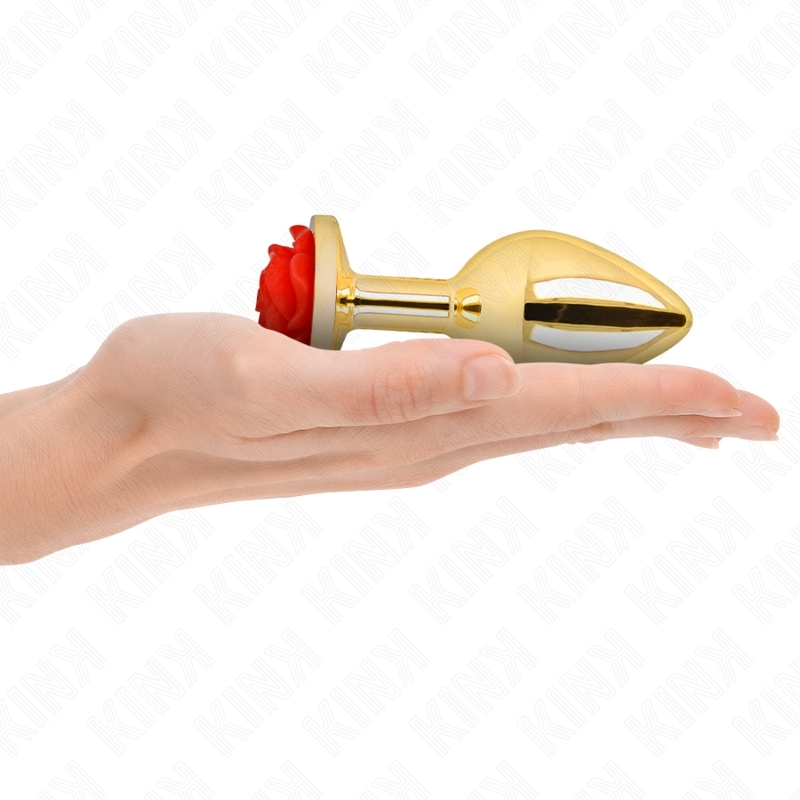 Plug anal dorado con base de rosa