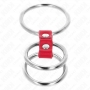 Anillo de pene triple de metal 3,7 a 5 cm conectado con cuero rojo