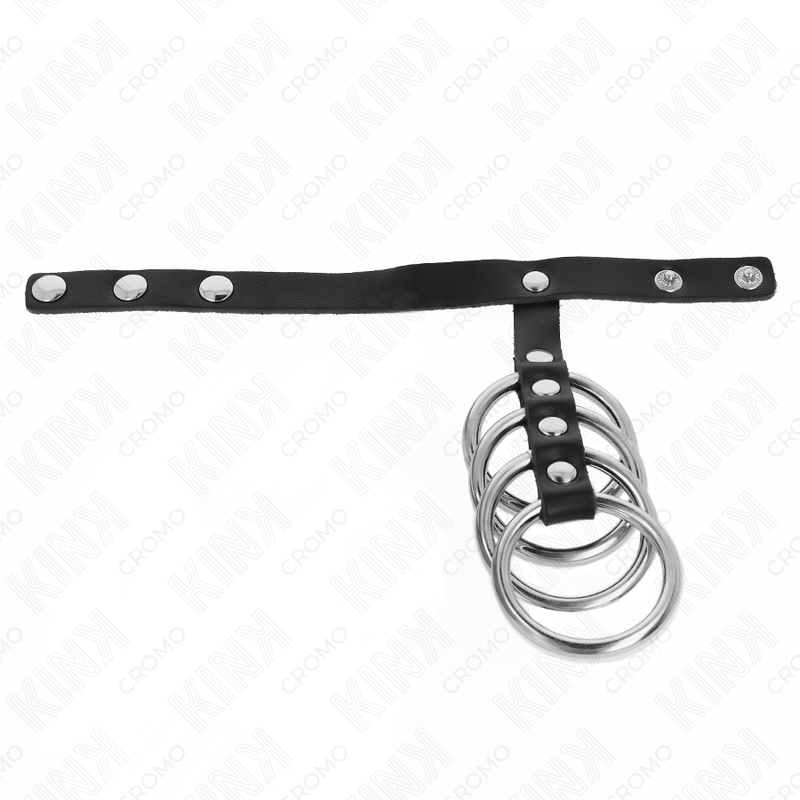 Set de 4 anillos de pene metálicos con correa de cuero 3,8 x 22 x 1,5 cm