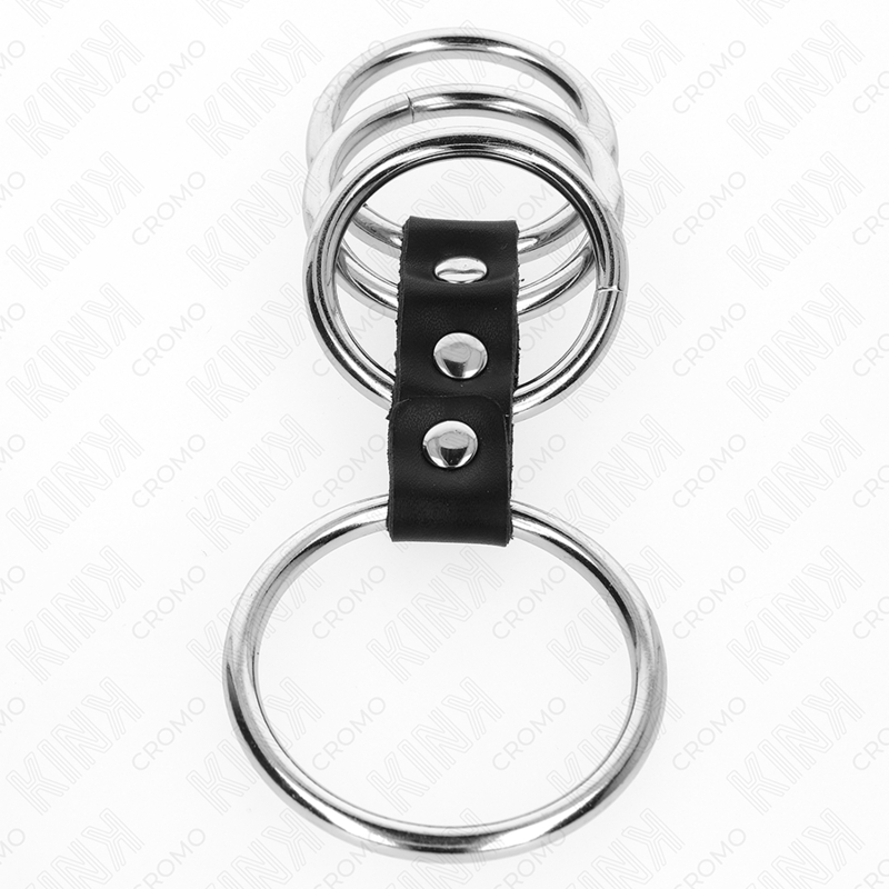 Set de 4 anillos de pene metálicos conectados con cuero 3,7-5 cm
