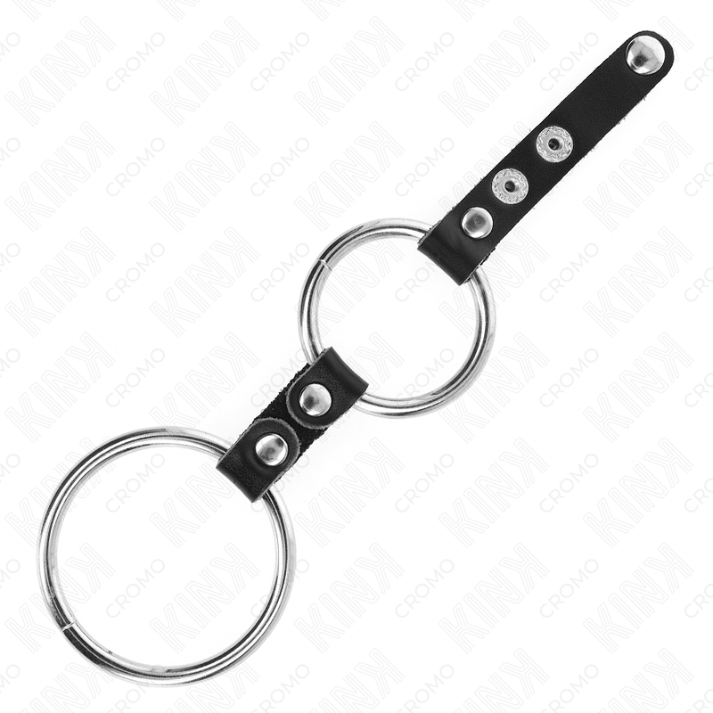 Doble anillo de pene metálico con correa de cuero 3,8 x 5 cm