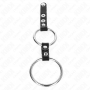 Doble anillo de pene metálico con correa de cuero 3,8 x 5 cm