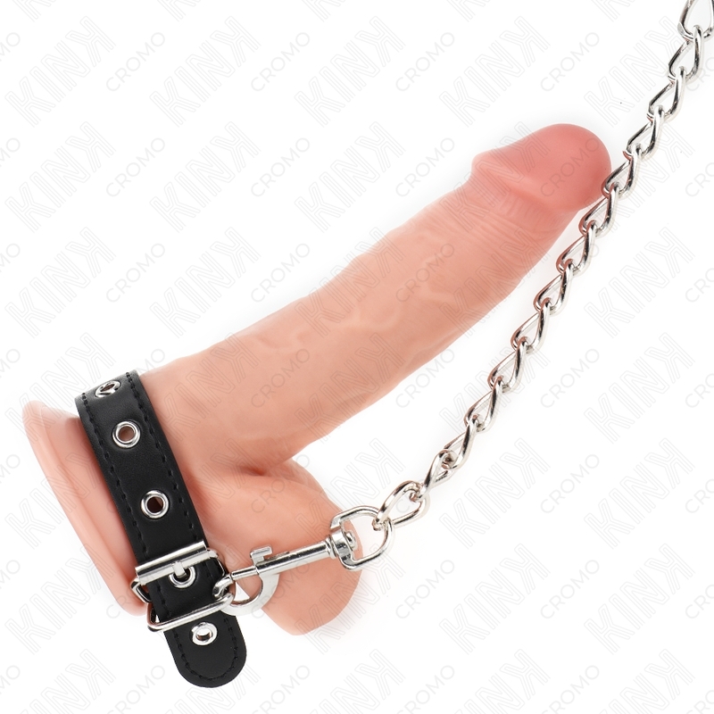 Anillo de pene de cuero con correa 21,5 x 2 cm y cadena metálica de 60 cm