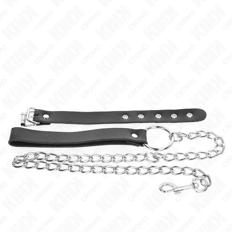 Anillo de pene de cuero con correa 21,5 x 2 cm y cadena metálica de 60 cm