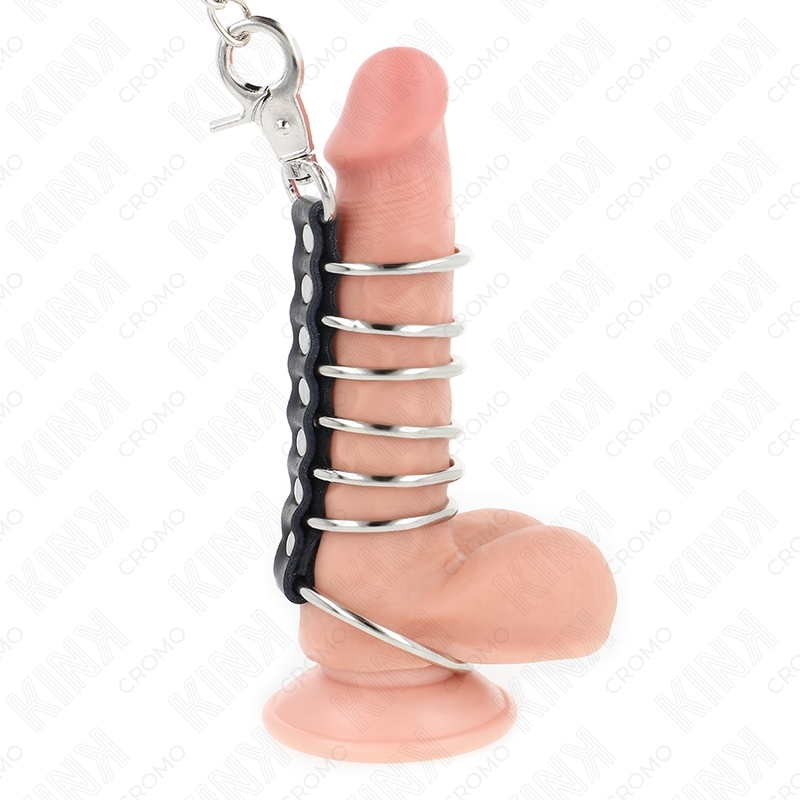 Set de 7 anillos de pene metálicos con cadena 3,8-5 x 100 cm