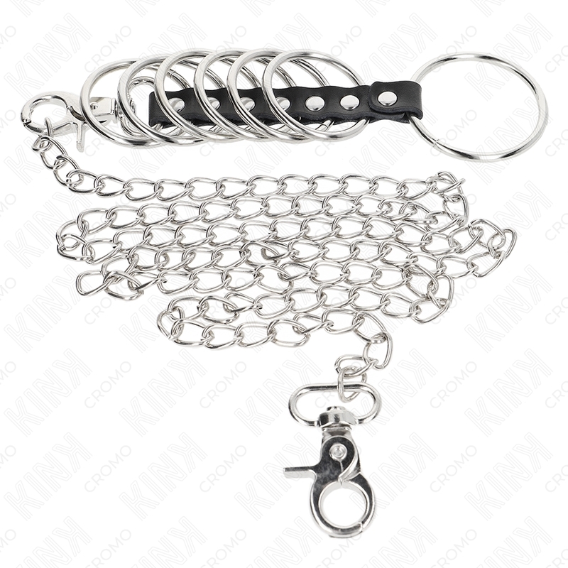 Set de 7 anillos de pene metálicos con cadena 3,8-5 x 100 cm