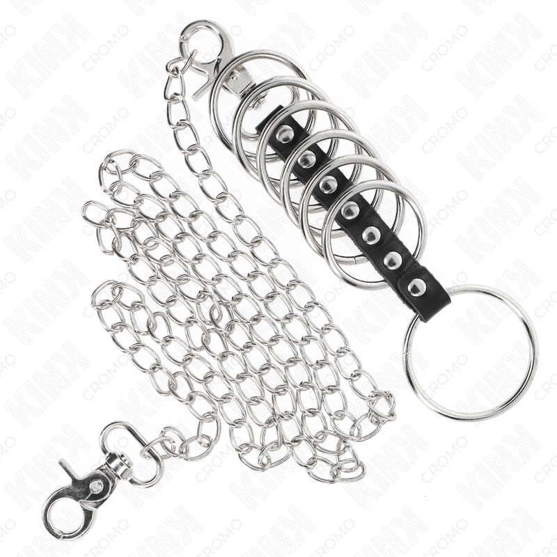 Set de 7 anillos de pene metálicos con cadena 3,8-5 x 100 cm