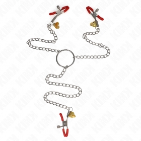 Set de 3 pinzas para pezones y clítoris con campanas y cadena 30 cm