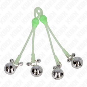 Pinzas de pezón de calavera luminosa con cascabeles ajustables verde y plata