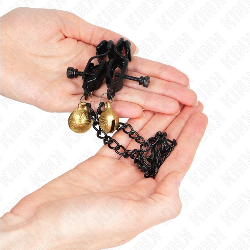 Pinzas de pezón con cadena plana y cascabeles 30 cm
