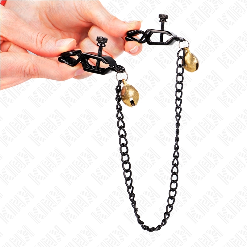 Pinzas de pezón con cadena plana y cascabeles 30 cm