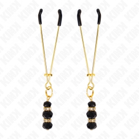 Pinzas para pezones finas con 3 cuentas de cristal negro 7 cm