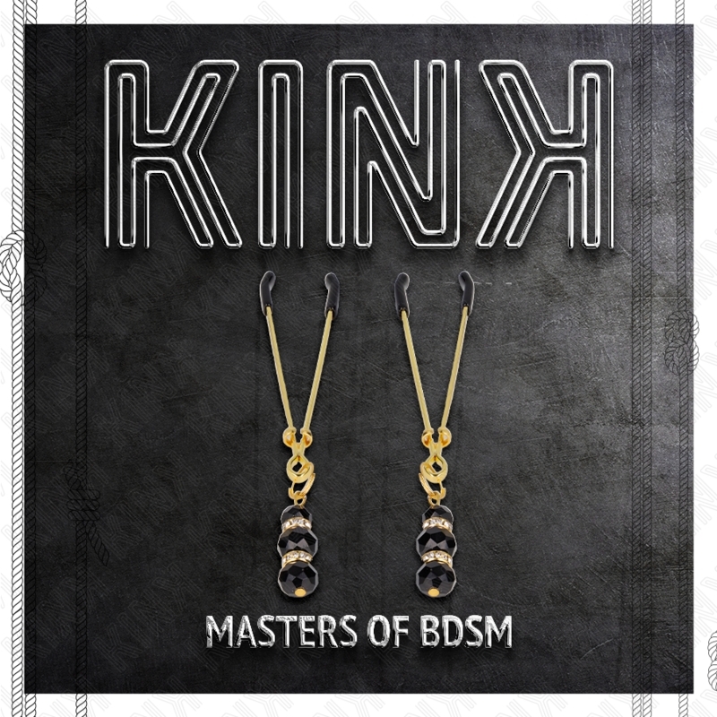 Pinzas para pezones finas con 3 cuentas de cristal negro 7 cm