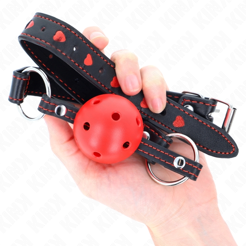 Mordaza de bola roja hueca rígida 65 x 2,5 cm Modelo 2