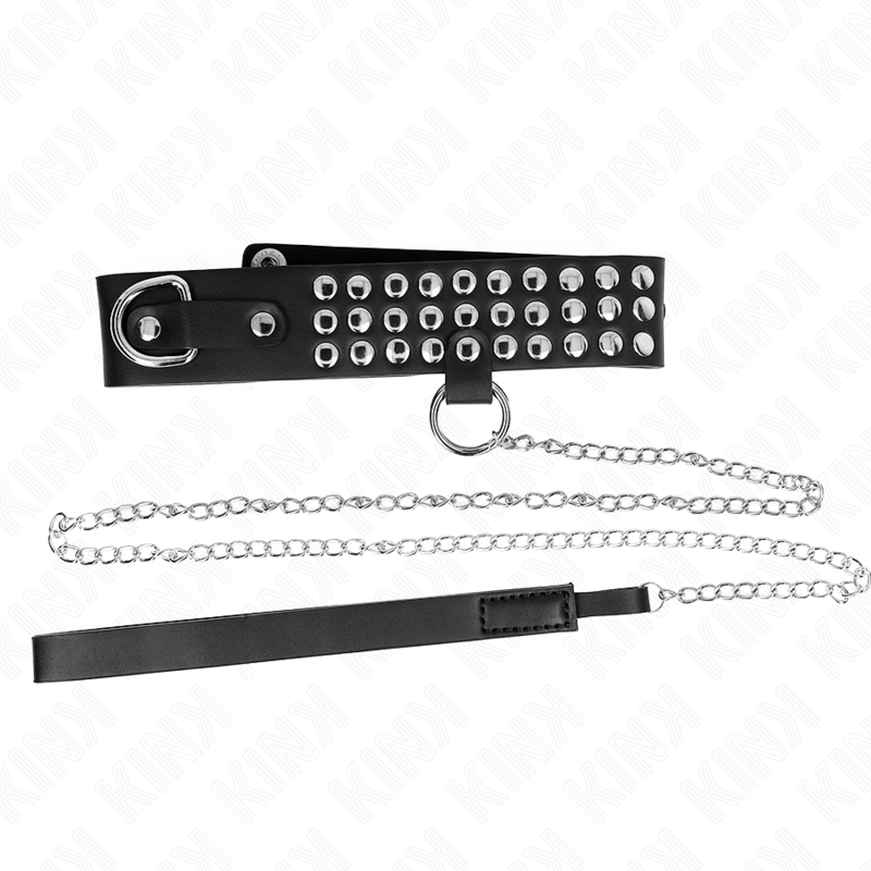 Collar de sumisión con tachuelas brillantes y correa de 65 cm ajuste 37-42 x 5,3 cm