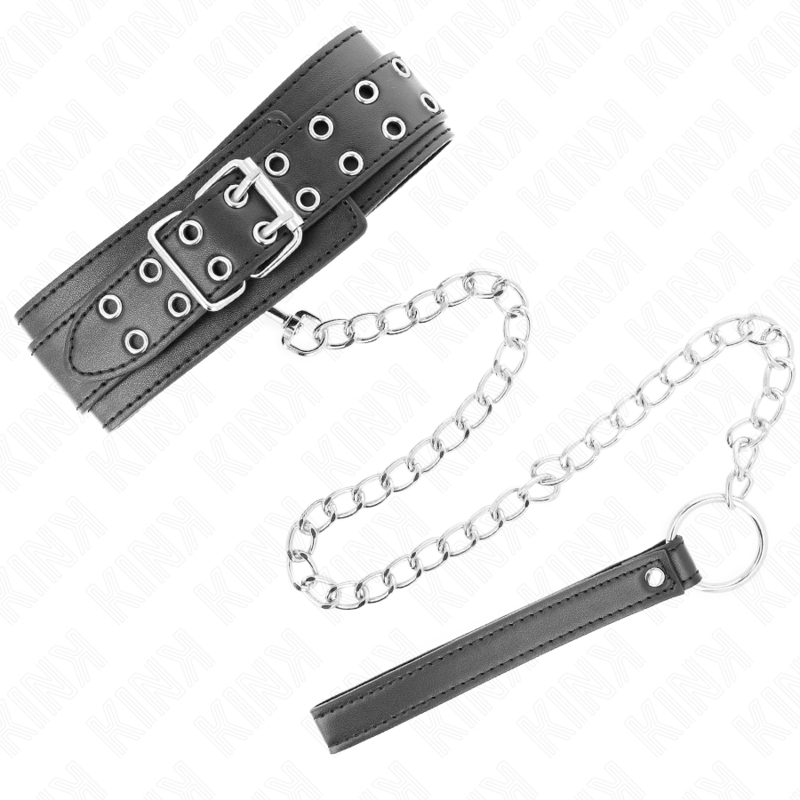 Collar de sumisión con hebillas plateadas y correa de 65 cm ajuste 33-46 x 5,5 cm