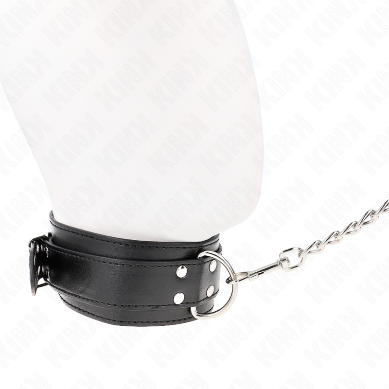 Collar de sumisión con hebillas plateadas y correa de 65 cm ajuste 33-46 x 5,5 cm