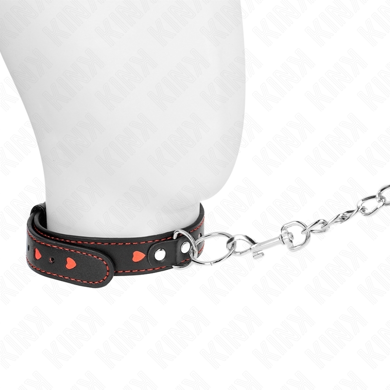 Collar de sumisión con detalles de corazones y correa de 65 cm ajuste 52,5 x 2,5 cm