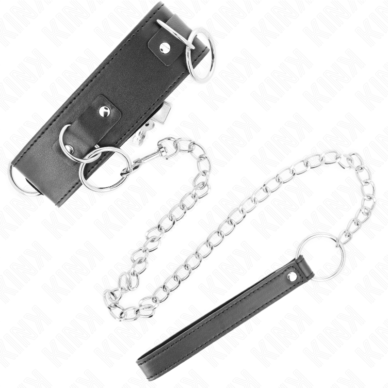 Collar de sumisión con 3 anillas y correa de 65 cm ajuste 36-43 x 5 cm Modelo 2