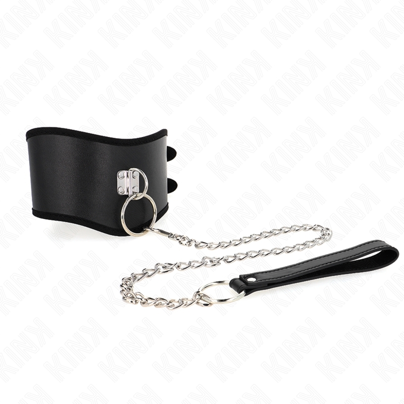 Collar BDSM con correa de 65 cm y gargantilla ancha ajustable 40-55 x 10 cm