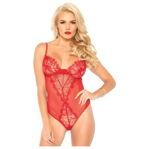 Body de Encaje con Transparencias - Rojo