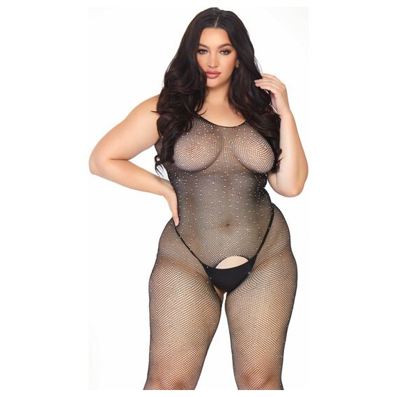 Body Largo de Malla con Cristales Brillantes - Negro