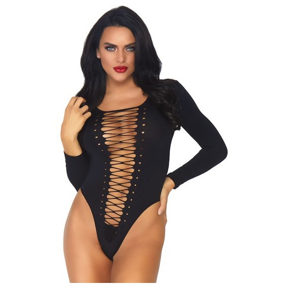 Body Manga Larga con Escote V - Negro